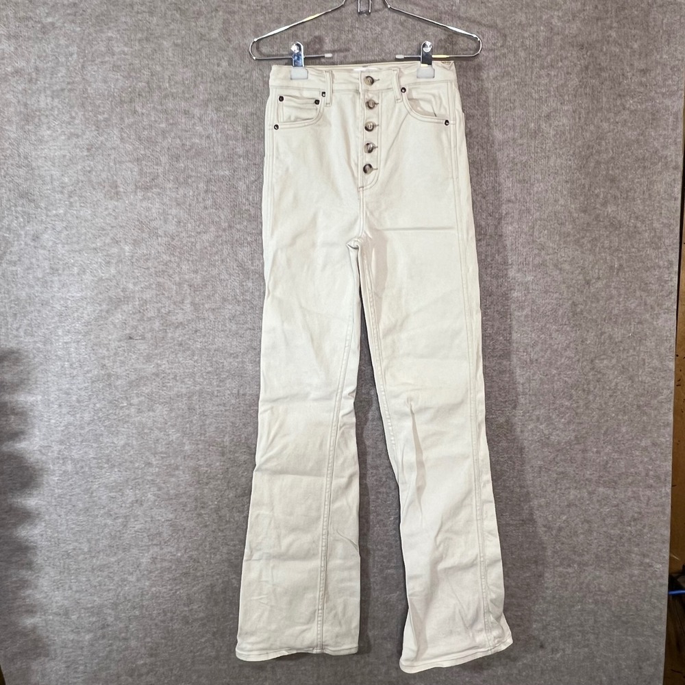 Boyish Jeans Womens 26 High Rise Button Fly Flare Off White Sustainable Denim